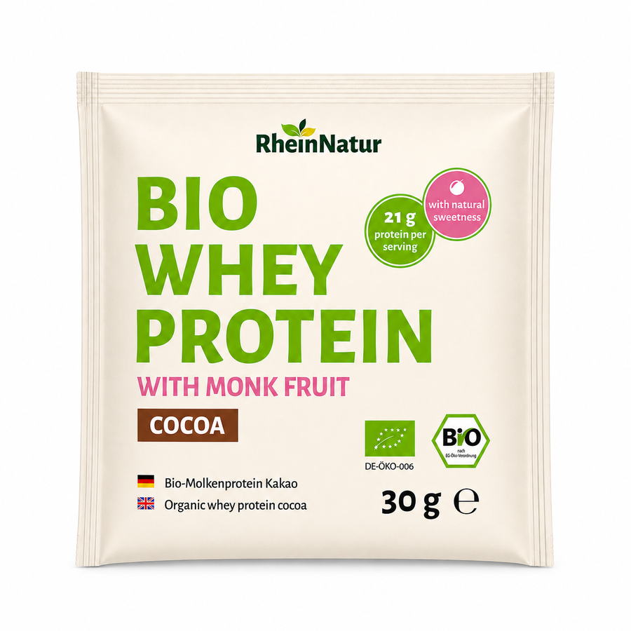 RheinNatur Bio Whey Protein Kakao 900 g – mit Mönchsfrucht