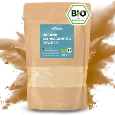 RheinNatur Bio Ashwagandha Pulver 500 g - 100% Bio-Ashwagandha - Ideal für Ashwagandha-Tee, Smoothies & Müsli - Enthält Mineralstoffe, Vitamine & Antioxidantien