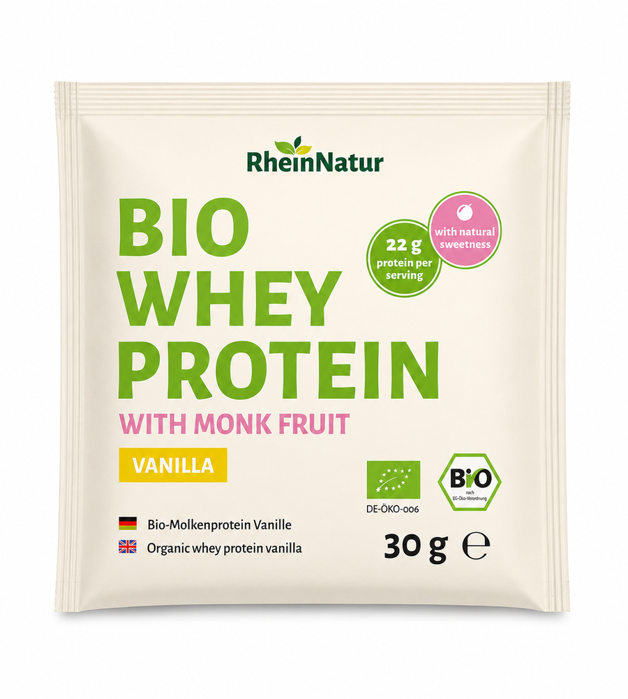 RheinNatur Bio Whey Protein Vanille 900 g – mit Monk Fruit