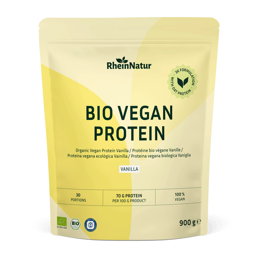 RheinNatur Bio Vegan Protein Vanille, 900 g Beutel Vorderseite