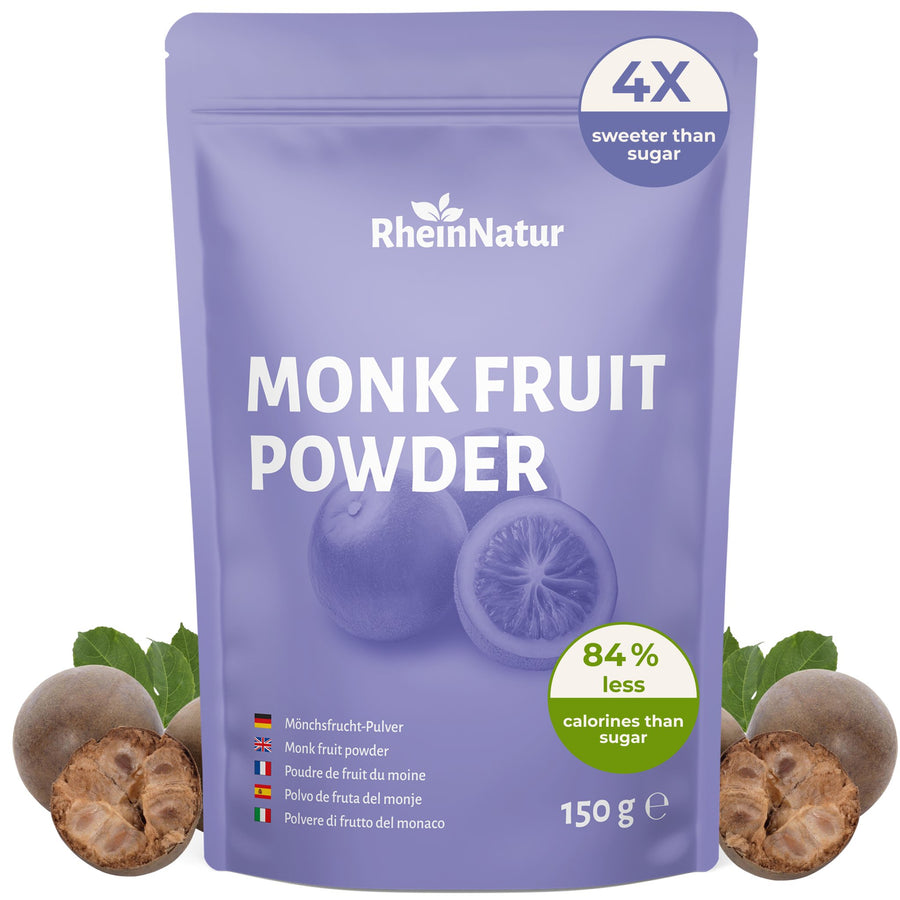 RheinNatur Monk Fruit Powder - 150 g Mönchsfrucht-Pulver (84 % weniger Kalorien als Zucker)